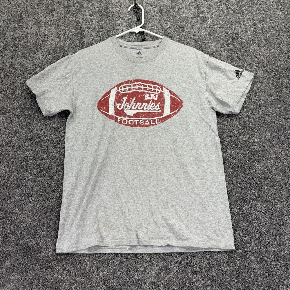SJU Johnnies Shirt Mens Medium Gray NCAA Football Adidas Short Sleeve Tee